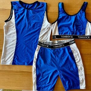 TomboyX Blue and White Activewear Set